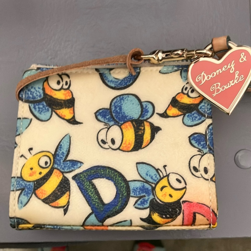 Dooney & Bourke Blue and Yellow Bee Print Wallet